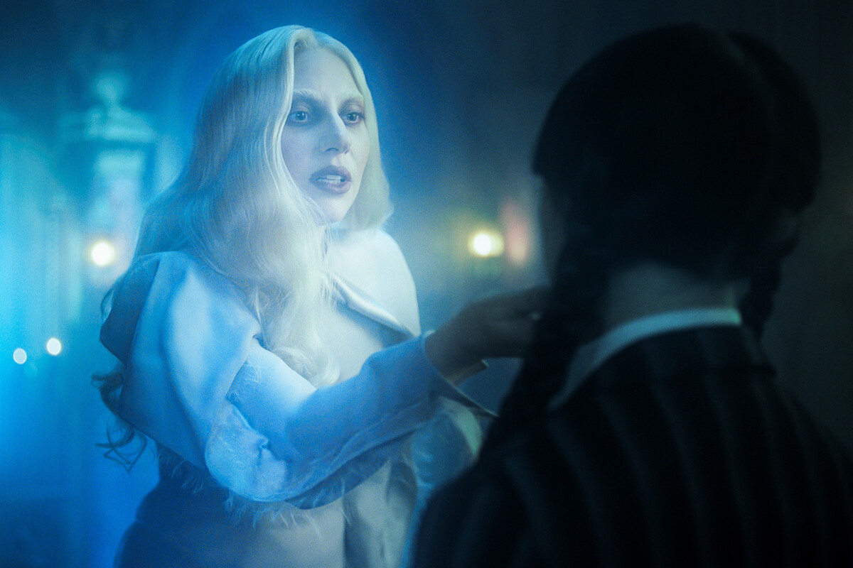 Lady Gaga as Rosaline Rotwood and Jenna Ortega as Wednesday Addams in ‘Wednesday’ Season 2.