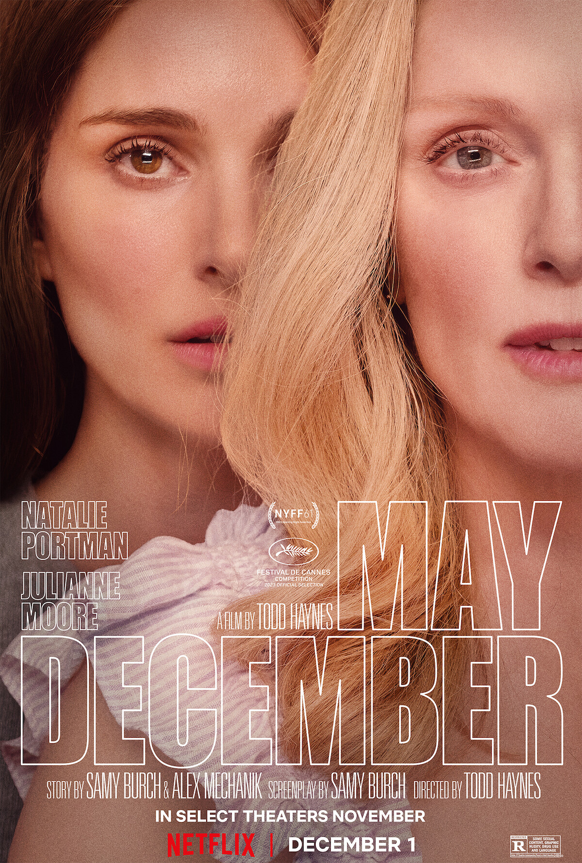 Key Art for May December - A photo of Natalie Portman and Julianne Moore