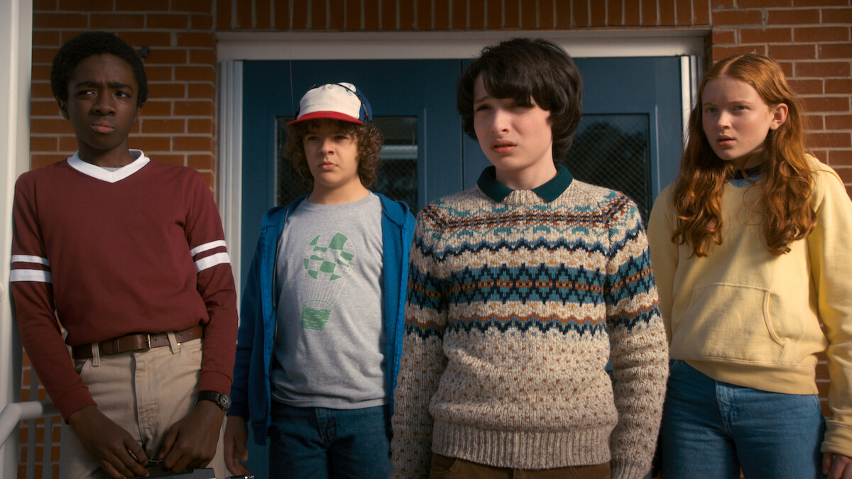 Caleb McLaughlin as Lucas, Gaten Matarazzo as Dustin, Finn Wolfhard as Mike, and Sadie Sink as Max in ‘Stranger Things’ Season 2.