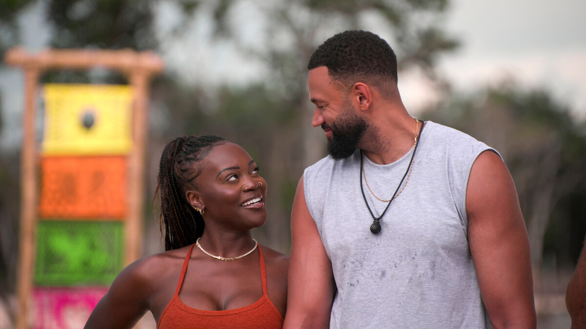 Perfect Match. (L to R) Amber "AD" Smith, Ollie Sutherland in episode 309 of Perfect Match. Cr. Courtesy of Netflix © 2025