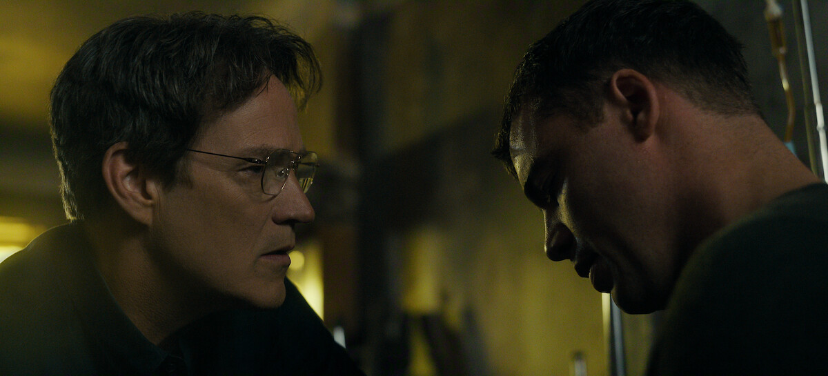 Stephen Moyer as The Father and Gabriel Basso as Peter Sutherland in ‘The Night Agent’ Season 3