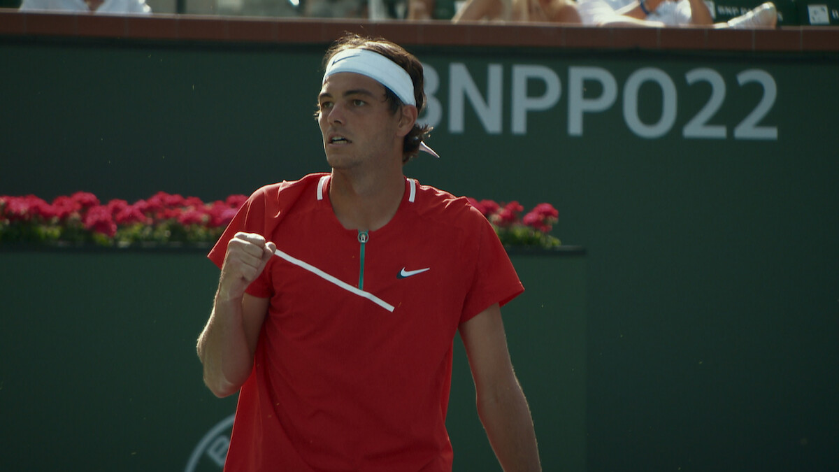 Taylor Fritz quietly celebrates a point.