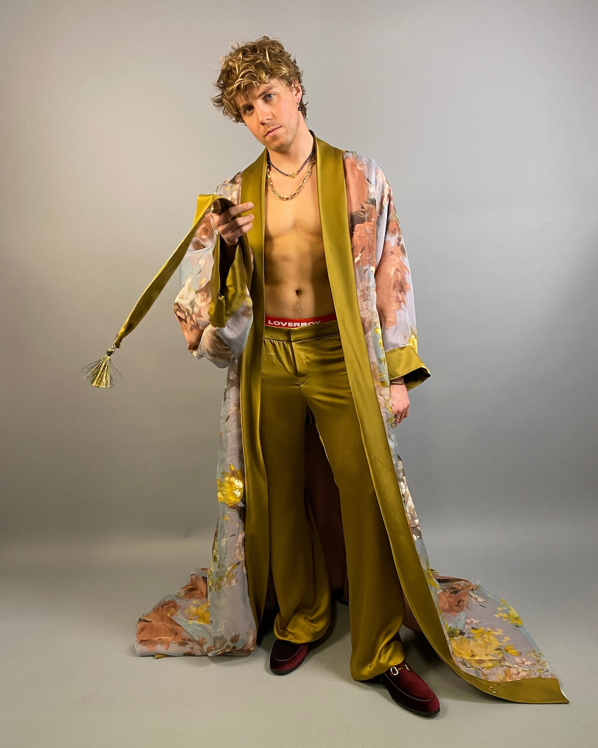 Lukas Gage in the Cat King wardrobe fitting for ‘Dead Boy Detectives’.