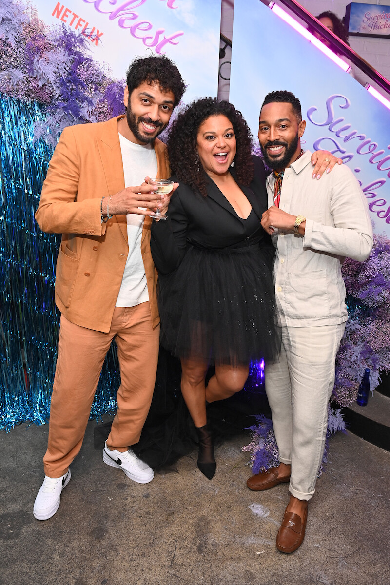 (L-R) Marouane Zotti, Michelle Buteau, and Tone Bell attend the Netflix New York Special Screening of Survival Of The Thickest at Metrograph on July 11, 2023 in New York City.
