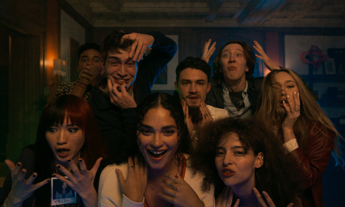 The cast in a scene from 'It's What's Inside.'