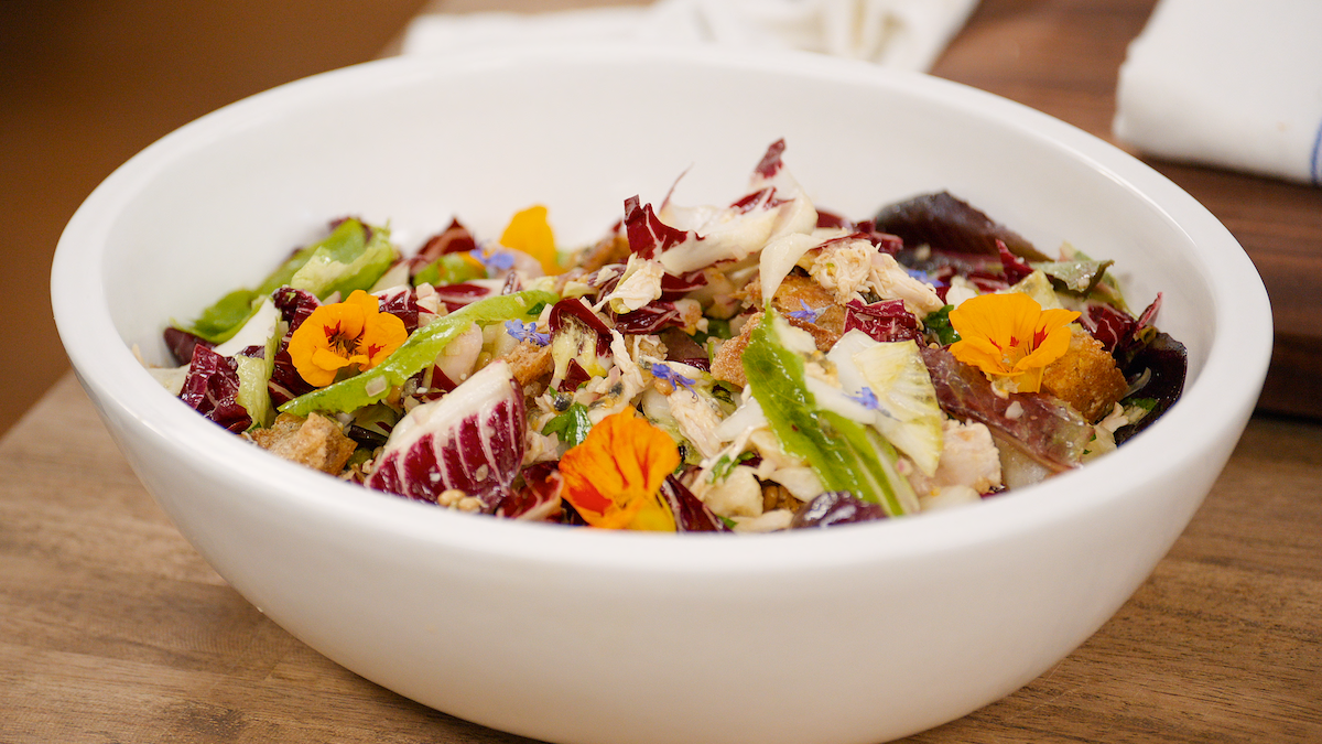 Roasted Chicken and Bread Salad with Passionfruit Vinaigrette