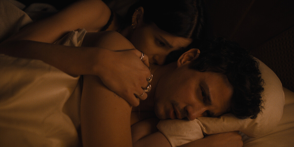 Camila Morrone as Rachel Harkin and Adam DiMarco as Nicky Cunningham in ‘Something Very Bad Is Going To Happen’