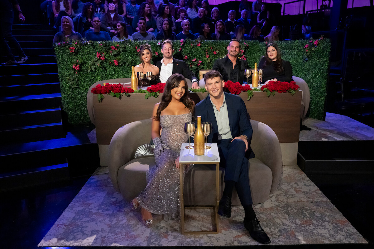 Colleen Reed, Matt Bolton, Giannina Gibelli, Blake Horstmann, Brennon Lemieux, and Alexa Alfia at the season 6 reunion of Love is Blind.