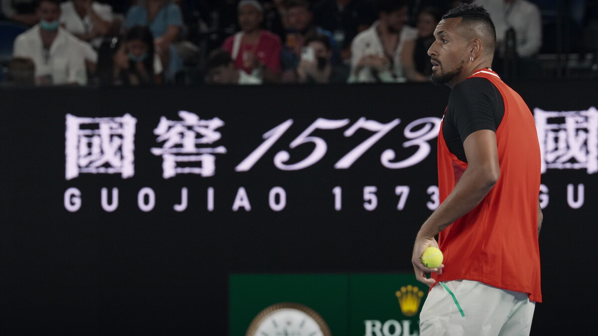 Nick Kyrgios on the courts before a serve.