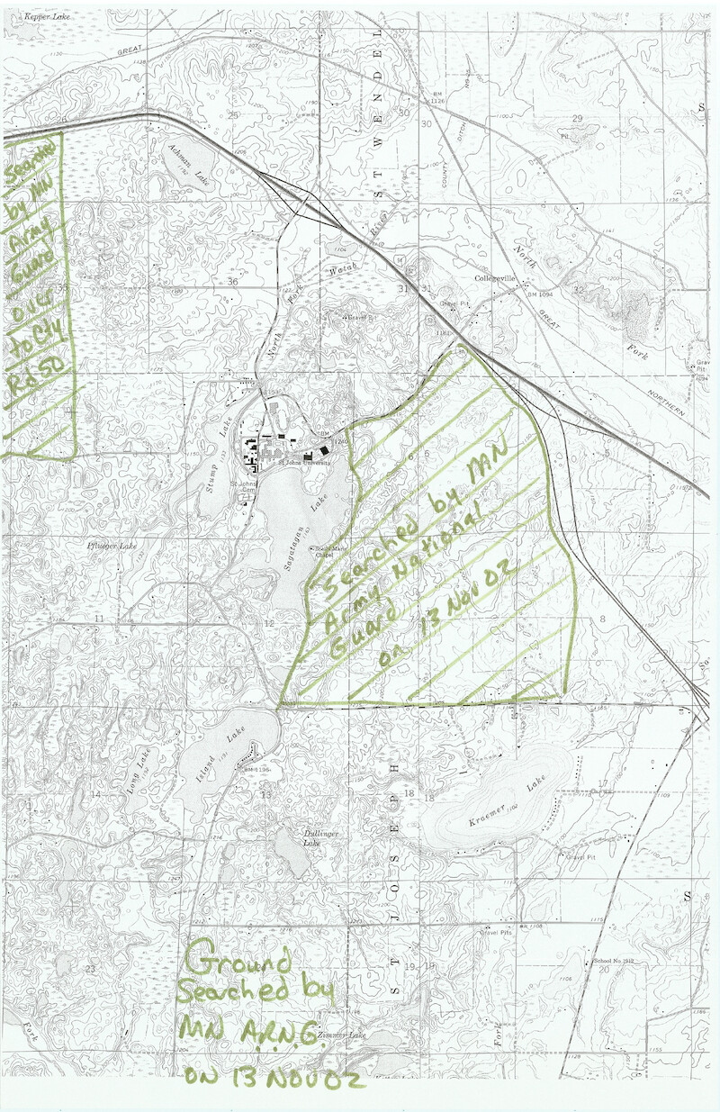 The areas searched by the Minnesota Army National Guard on Nov. 13, 2002. - What Happened to Josh Guimond? - Search area maps