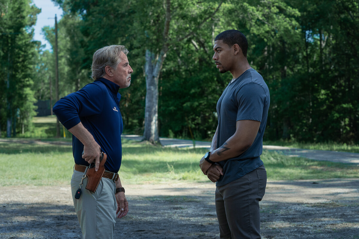 Don Johnson as Chief Sandy Burnne and Aaron Pierre as Terry Richmond in ‘Rebel Ridge’