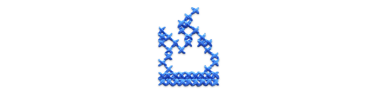 Blue cross stitched fire.