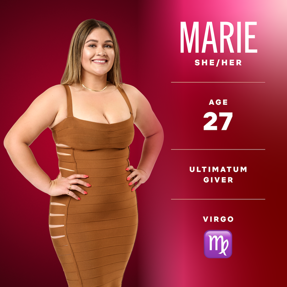 Marie (she/her), age 27, ultimatum giver, virgo