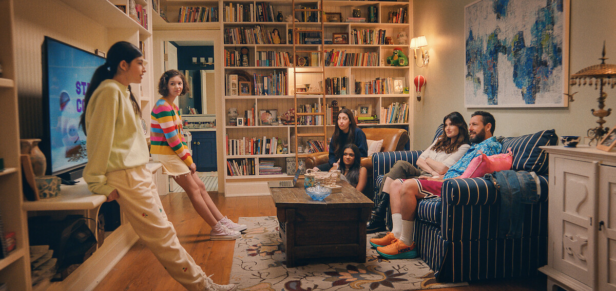Sunny Sandler as Stacy Friedman, Samantha Lorraine as Lydia Rodriguez Katz, Sadie Sandler as Ronnie Friedman, Zaara Kuttemperoor as Zaara, Idina Menzel as Bree Friedman, and Adam Sandler as Danny Friedman.