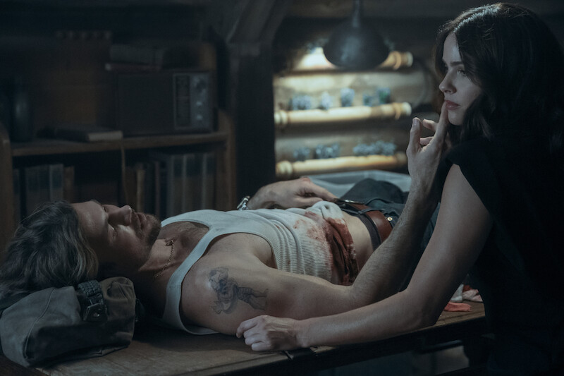 (L to R) Nick Zano as Chad McKnight, Shelley Hennig as Ava Winters in Obliterated. 