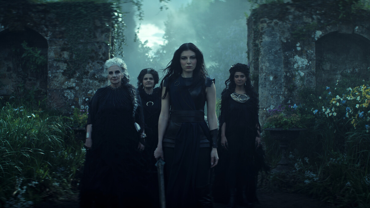Souad Faress as Crone, Nina Wadia as The Mother, Razane Jammal as Lyta Hall, and Dinita Gohil as The Maiden in ‘The Sandman’ Season 2
