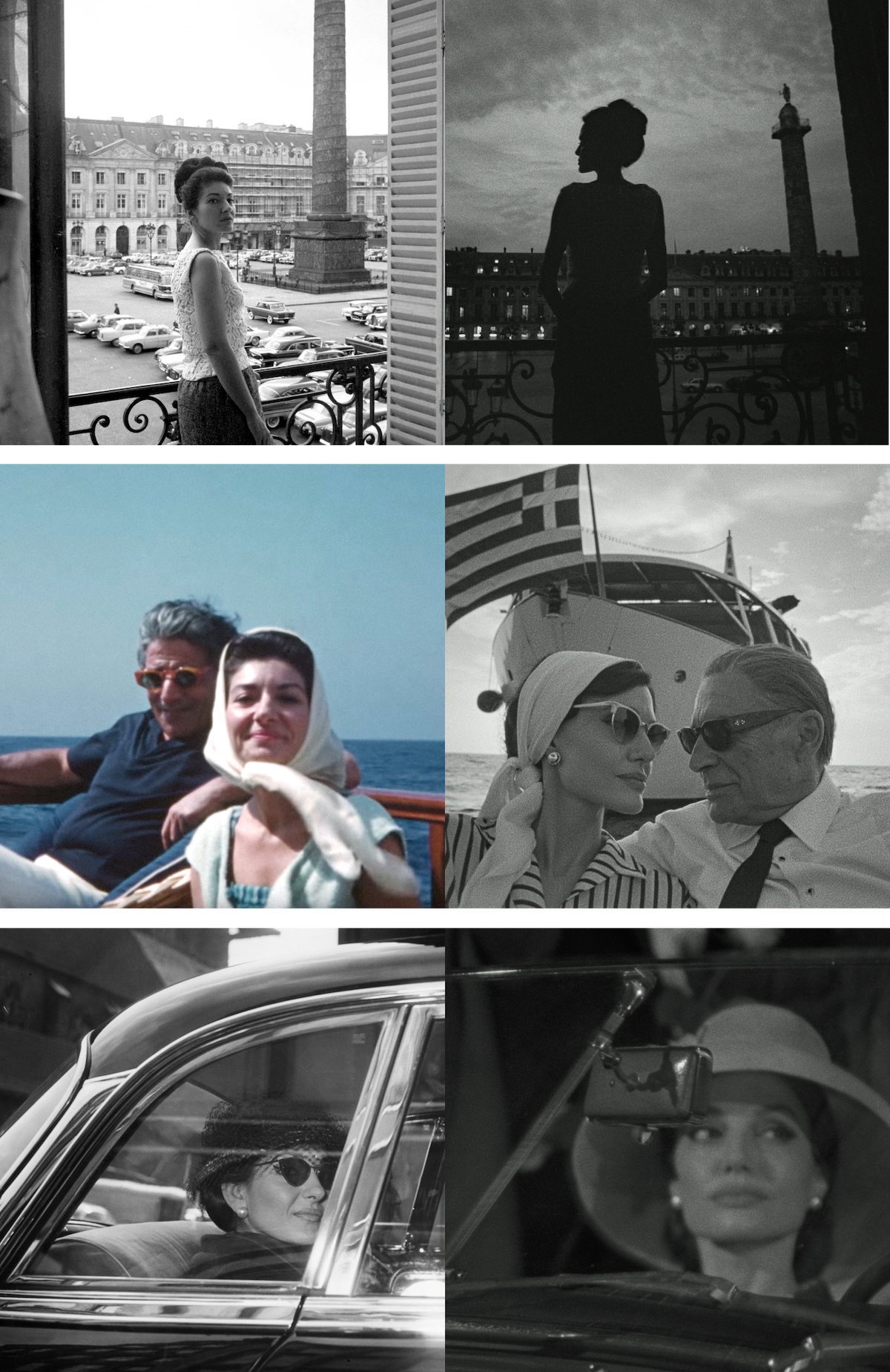 On the left are archival images of Maria Callas and on the right are stills of Angelina Jolia as Maria Callas in ‘Maria.’