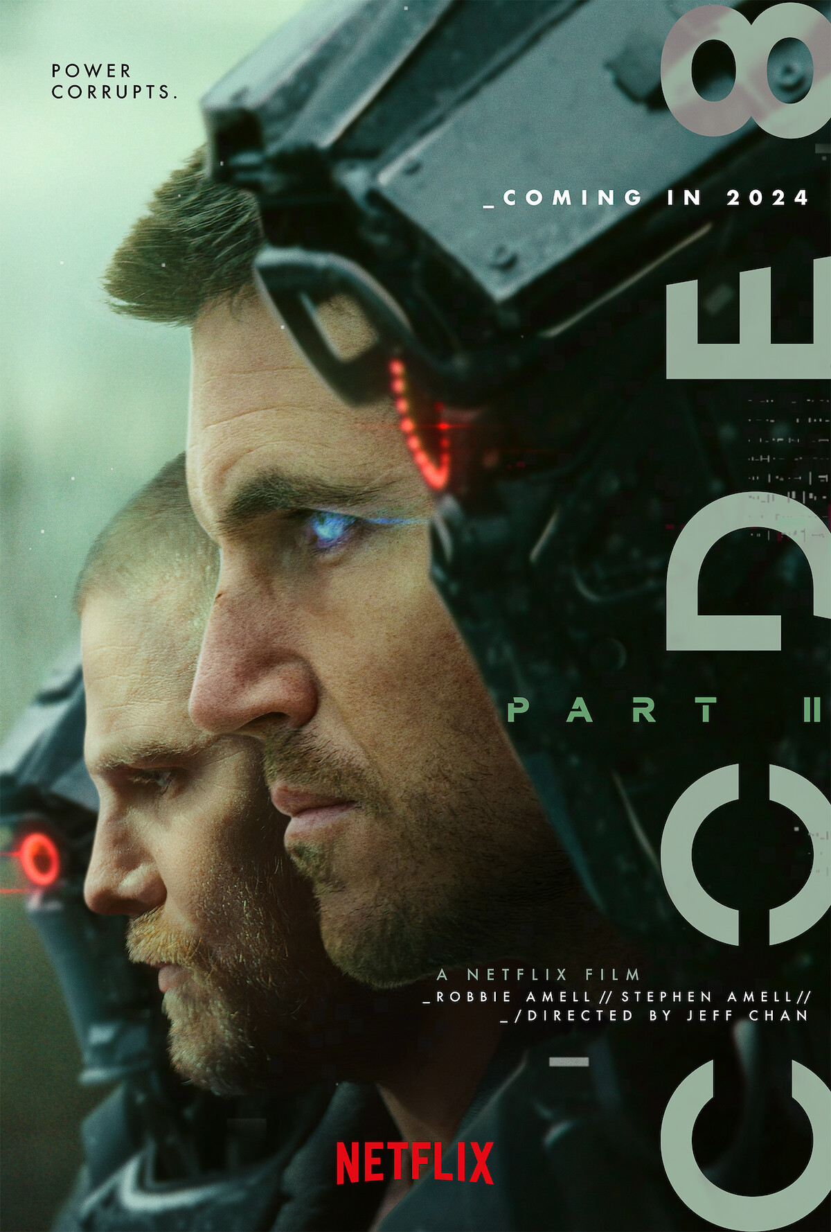 Key art showing Robbie Amell as Connor Reed wearing a helmet in ‘Code 8: Part II’