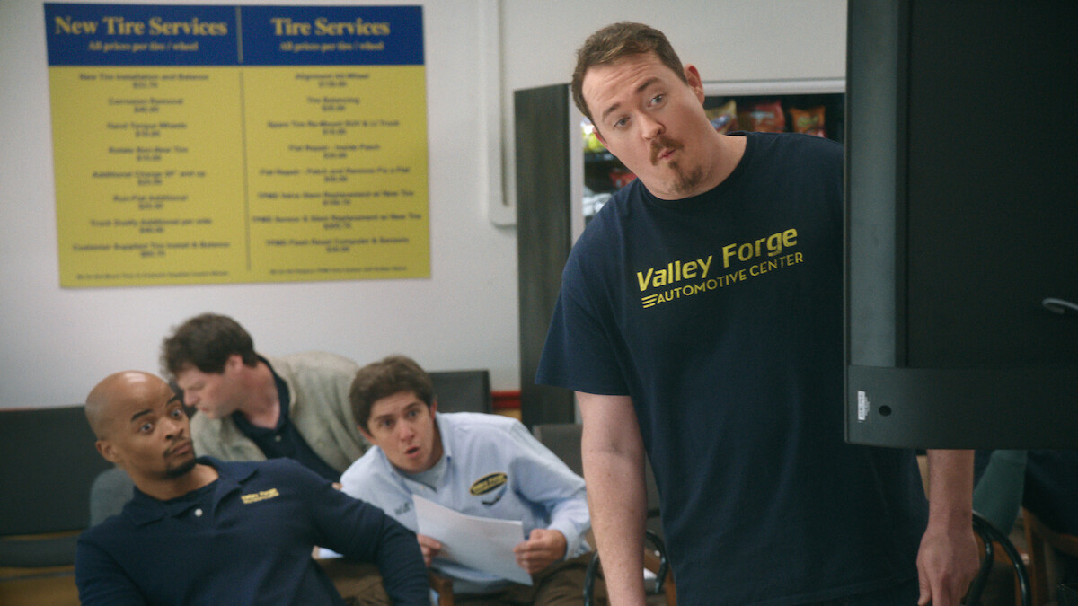D'Angelo Rashad Woods as Dale, Steve Gerben as Will and Shane Gillis as Shane in ‘Tires’ Season 2