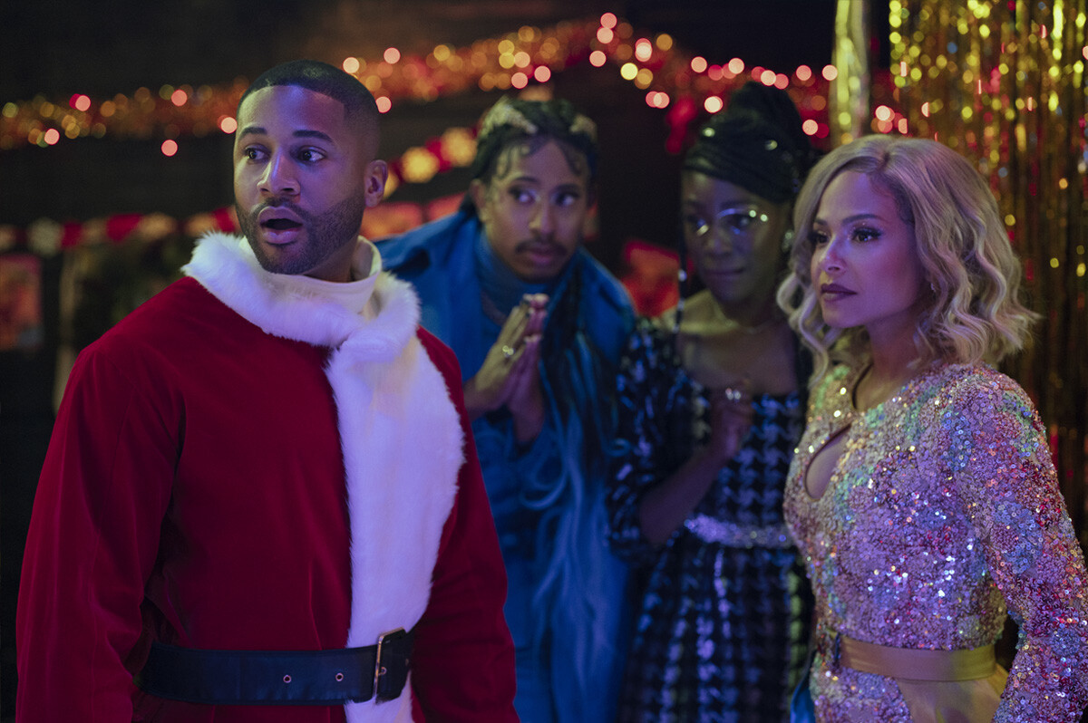 Devale Ellis as Teddy, Kalen Allen as Jordy, Tymika Tafari as Roxy and Christina Milian as Layla in 'Meet Me Next Christmas'.