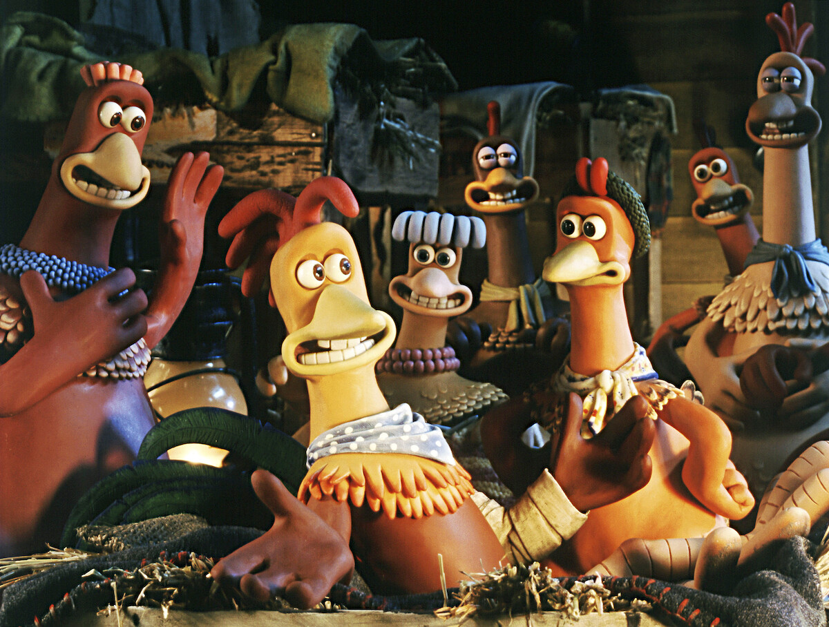 Imelda Staunton as Bunty, Mel Gibson as Rocky, Jane Horrocks as Babs, and Julia Saw as Ginger in ‘Chicken Run’