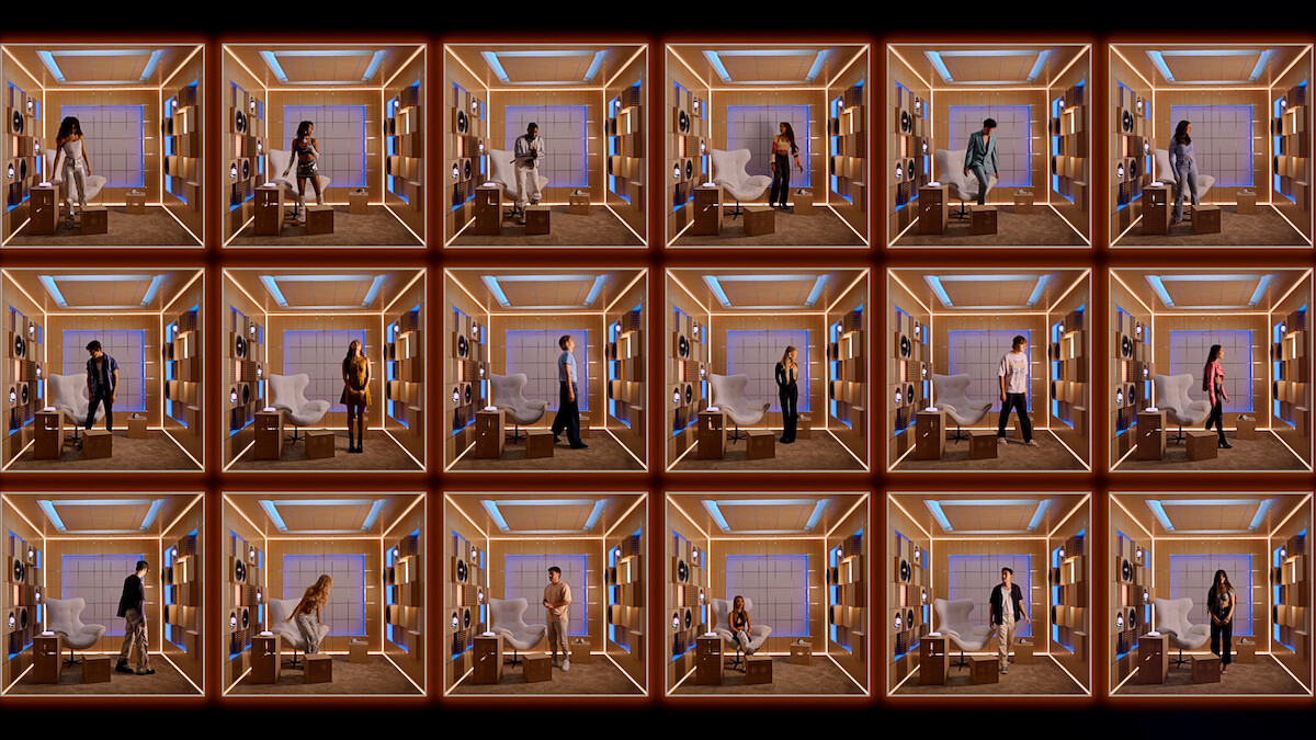 Contestants featured in a grid while inside their sound booths.
