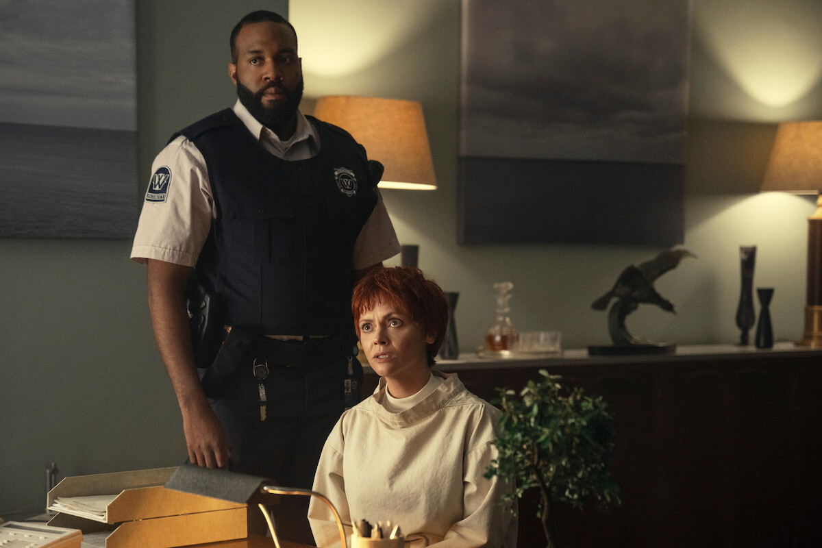 Shaq B. Grant as Wilbur and Christina Ricci as Marilyn Thornhill in ‘Wednesday’ Season 2.