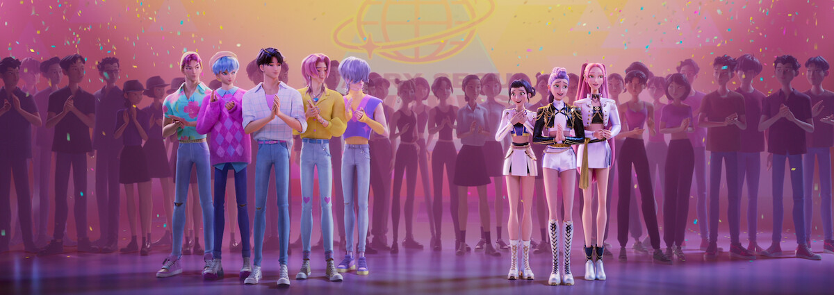 Saja Boys and HUNTR/H on stage in ‘KPop Demon Hunters’