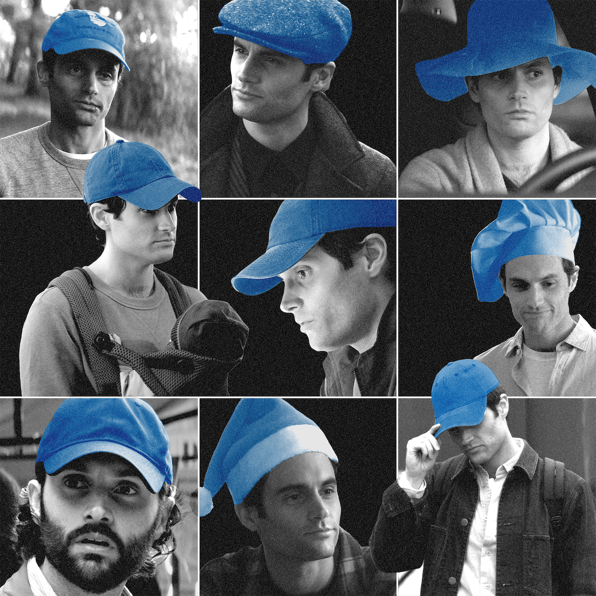 Collage of Joe wearing different hats.