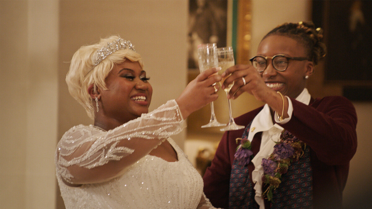 The 'Bridgerton' Wedding couple toast each other on their wedding day 