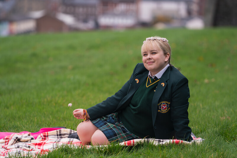 Clare Devlin (Nicola Coughlan) is having a plaid moment.  - ‘Derry Girls’ Season 3 Photos