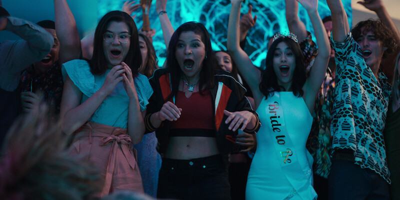 (L to R) Kimi Rutledge as Maya Lerner, Paola Lázaro as Angela Gomez, Jade Bender as Sarah in Obliterated. 