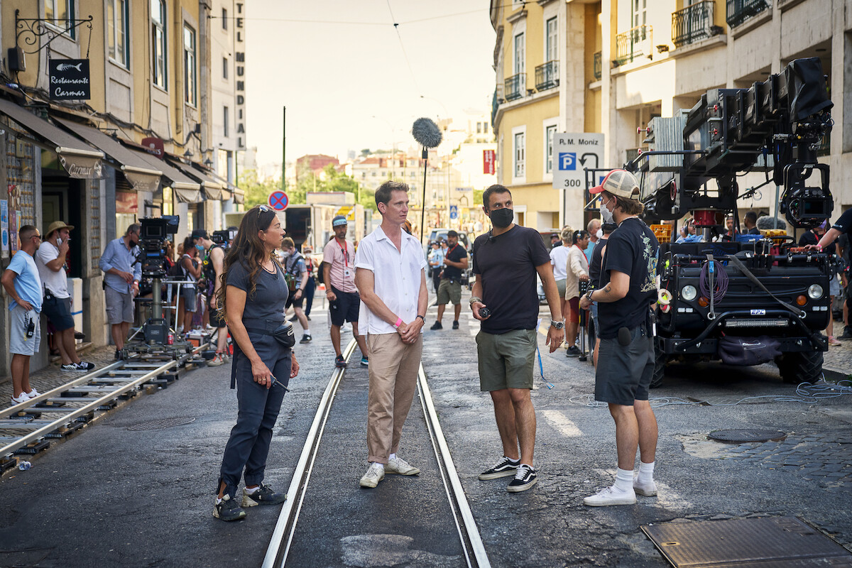 Stunt Coordinator Jo McLaren and director Tom Harper with crew members on the set of ‘Heart Of Stone’.