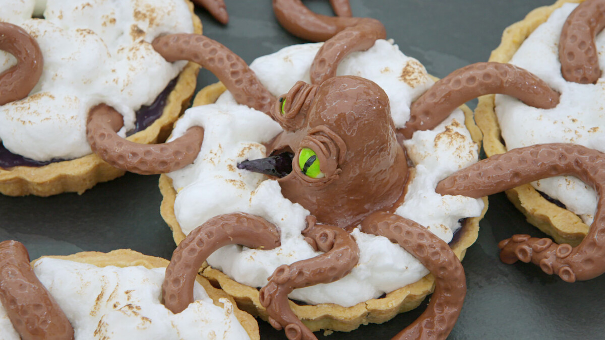Lemon and lavender pies made to look like Octopi