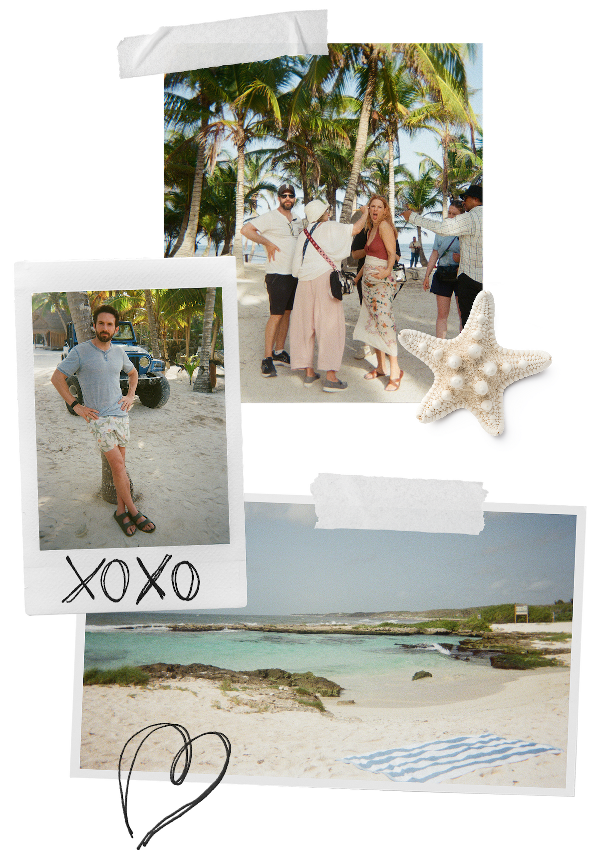 Collage of behind-the-scenes photographs from filming in Tulum