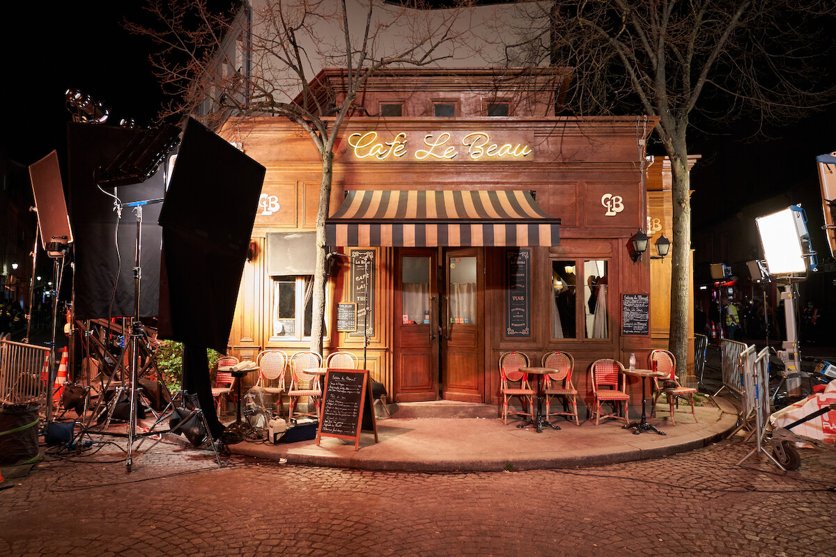 The ‘Café Le Beau’ set for Murder Mystery 2. 