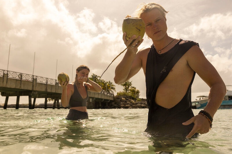 Madelyn Cline as Sarah Cameron and Rudy Pankow as JJ in Outer Banks Season 3 Behind-the-Scenes Photo Gallery