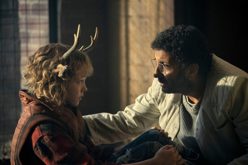 Christian Convery and Adeel Akhtar as Dr. Singh in Season 2 of Sweet Tooth.