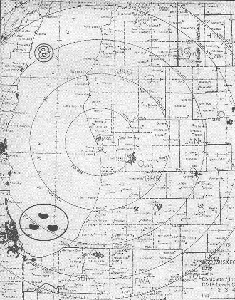 The objects were now closer to Chicago. - ‘Unsolved Mysteries’ Volume 3: ‘Something In the Sky’ Radar Map Gallery