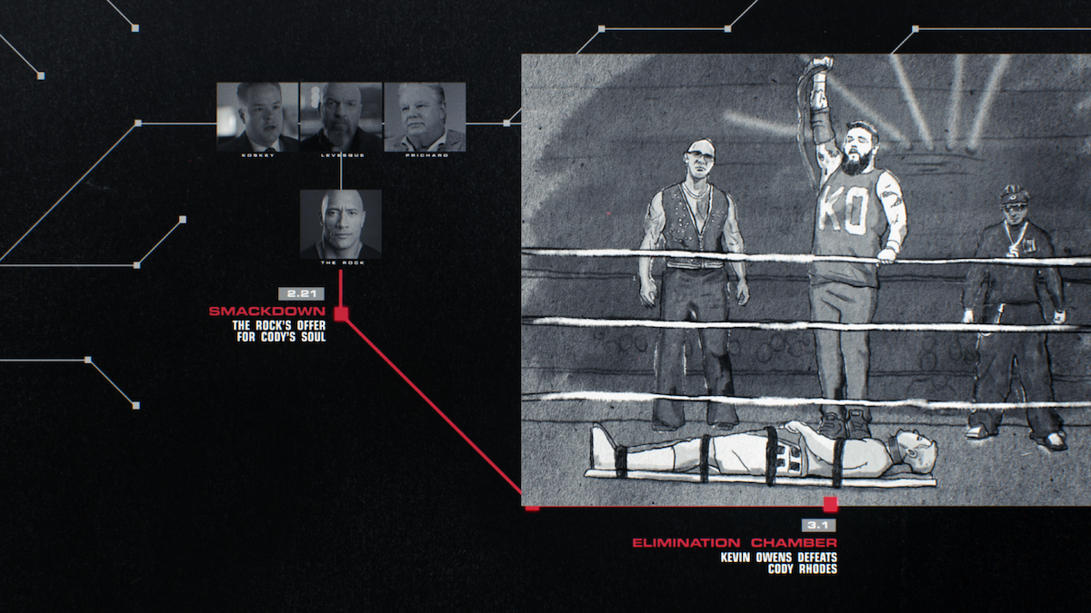 A concept sketch featuring Kevin Owens defeating Cody Rhodes.