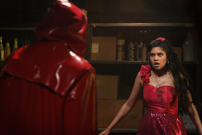 The Killer and Rebecca Ablack as Debbie Winters in 'Fear Street: Prom Queen.'