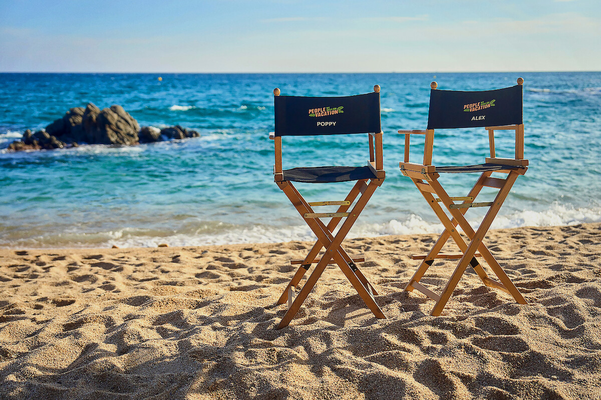 Behind the Scenes shot of chairs for Poppy and Alex from 'People We Meet on Vacation'