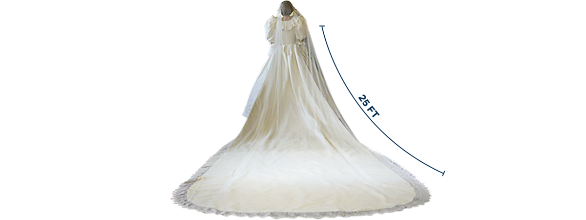 A view of Princess Diana's wedding dress and its 25-foot long train. 