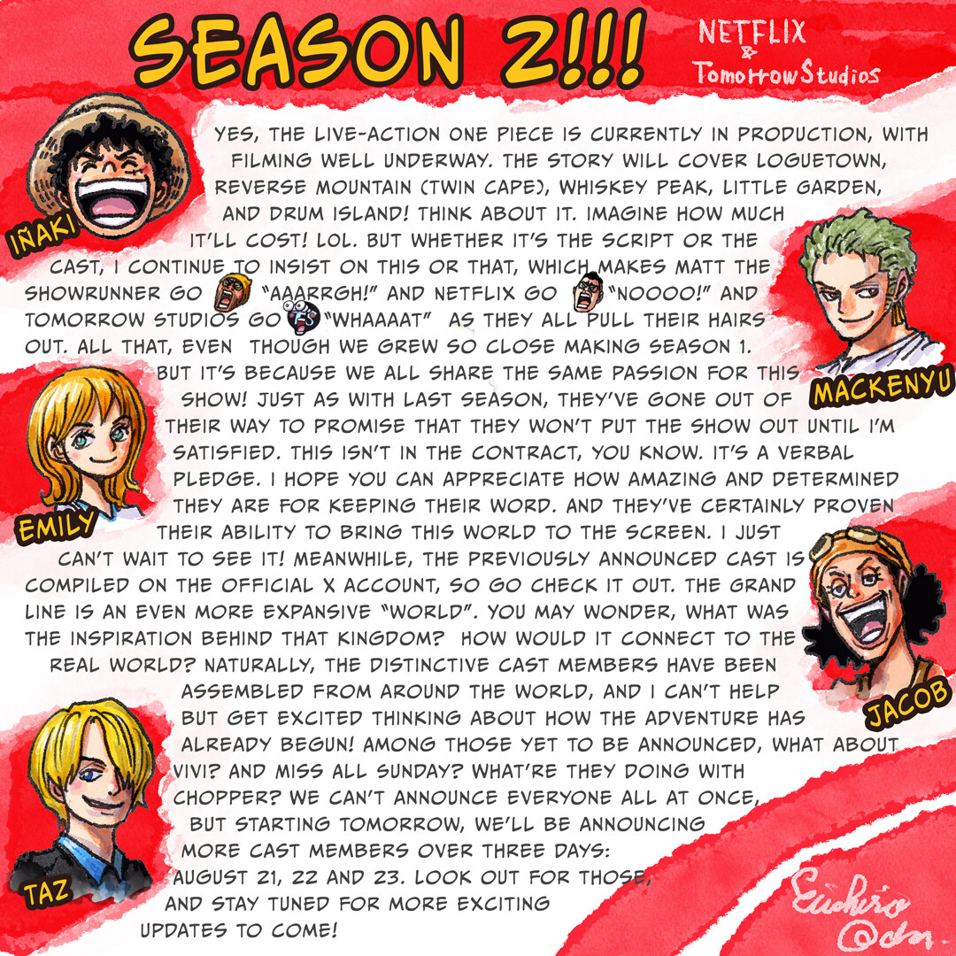 Season 2 Letter from Eiichiro Oda, creator of ‘One Piece.’