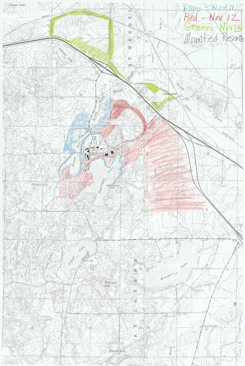 Areas searched on Nov. 11, 12, and 13, 2002 by the Stearns County Sheriff’s Mounted Reserves Unit. - What Happened to Josh Guimond? - Search area maps