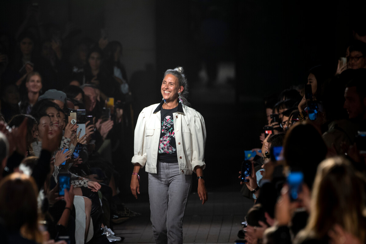 Isabel Marant walks the runway at the end of her fashion show. 