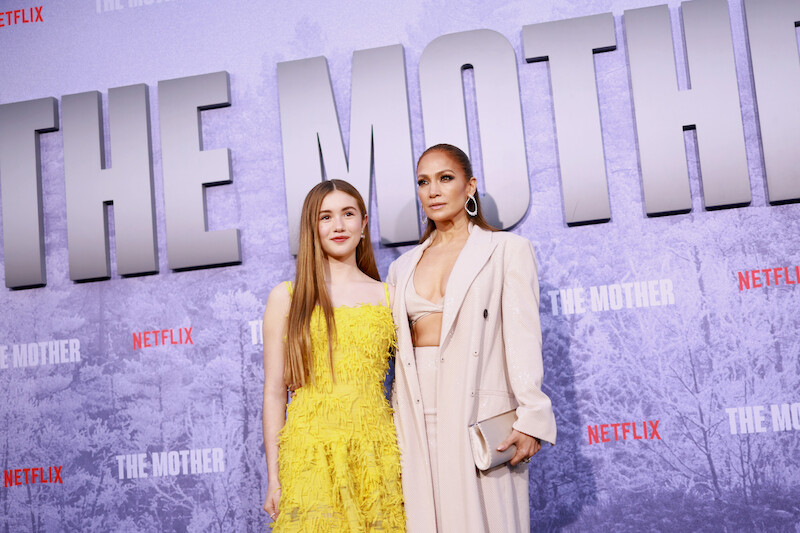 Lucy Paez and Jennifer Lopez at 'The Mother' premiere.