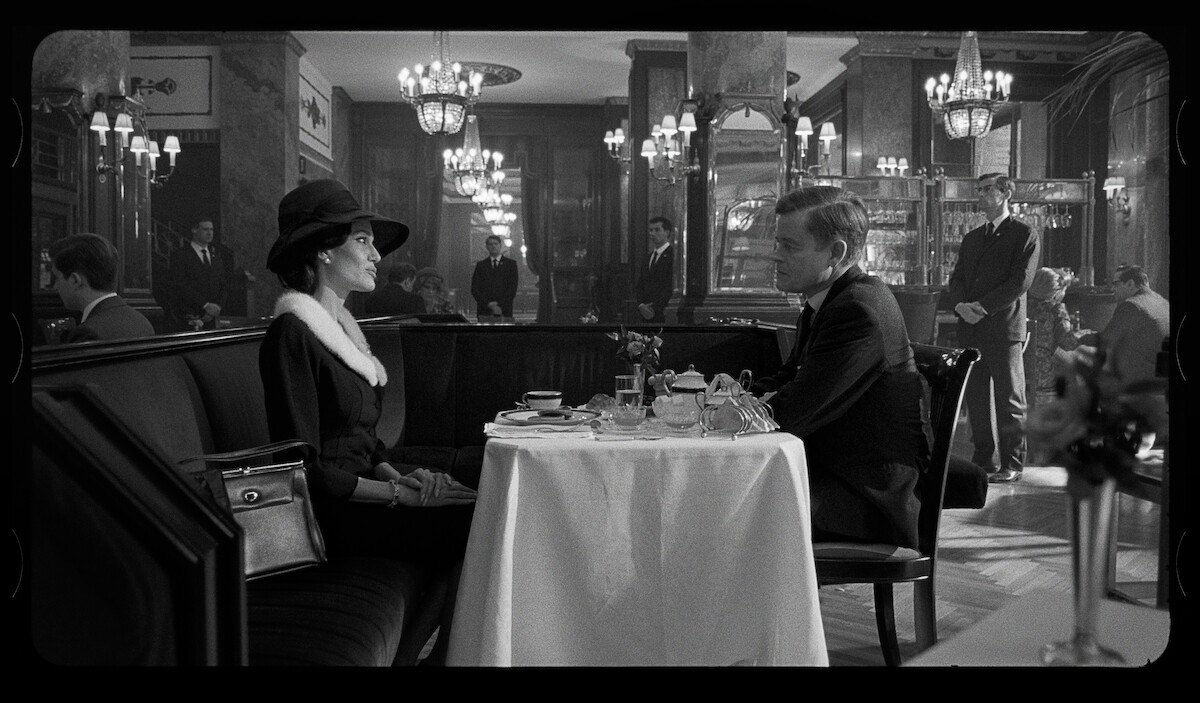 Angelina Jolie as Maria Callas and Caspar Phillipson as JFK in ‘Maria.’