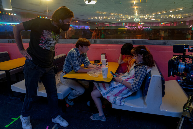 Co-creator Matt Duffer (left), Schnapp, Wolfhard and Brown. - 68 Behind-the-Scenes pics from ‘Stranger Things’ Season 4 You Have to See Slideshow