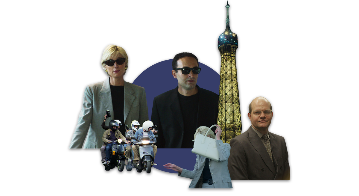Diana and Dodi anda  collage of their trip to Paris.